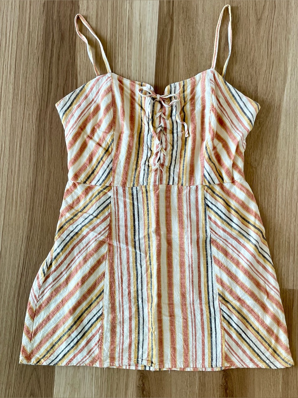 Aéropostale Women's XL Striped Sweetheart Lace-Up Slim Dress Boho VSCO Retro 70s